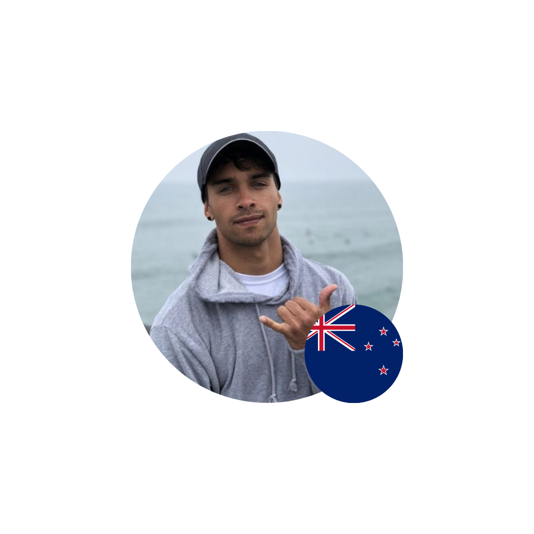 Portrait of a satisfied Nexamine customer from New Zealand, with the New Zealand flag in the corner.