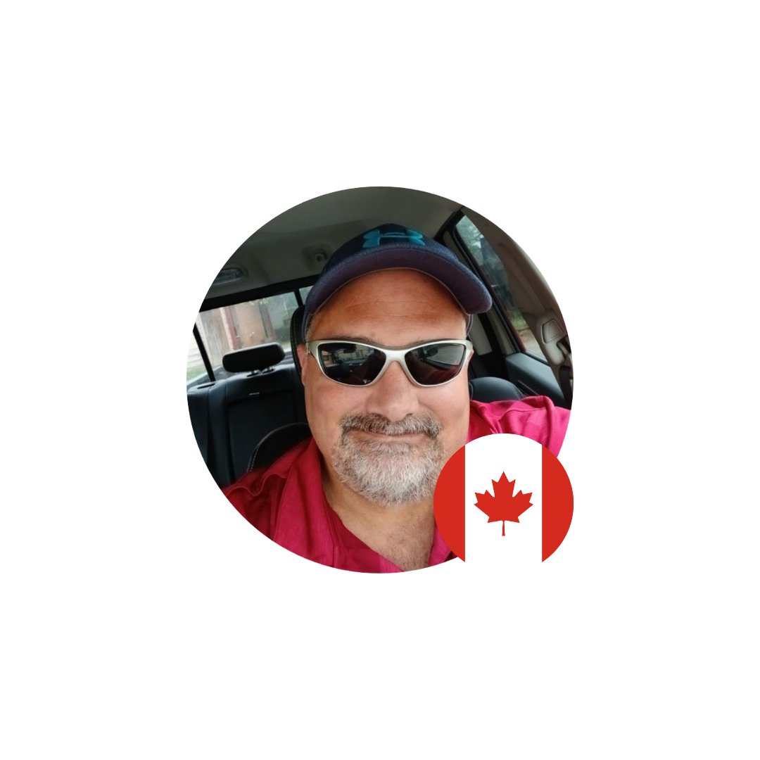 Portrait of a satisfied Nexamine customer from Canada, with the Canadian flag in the corner.